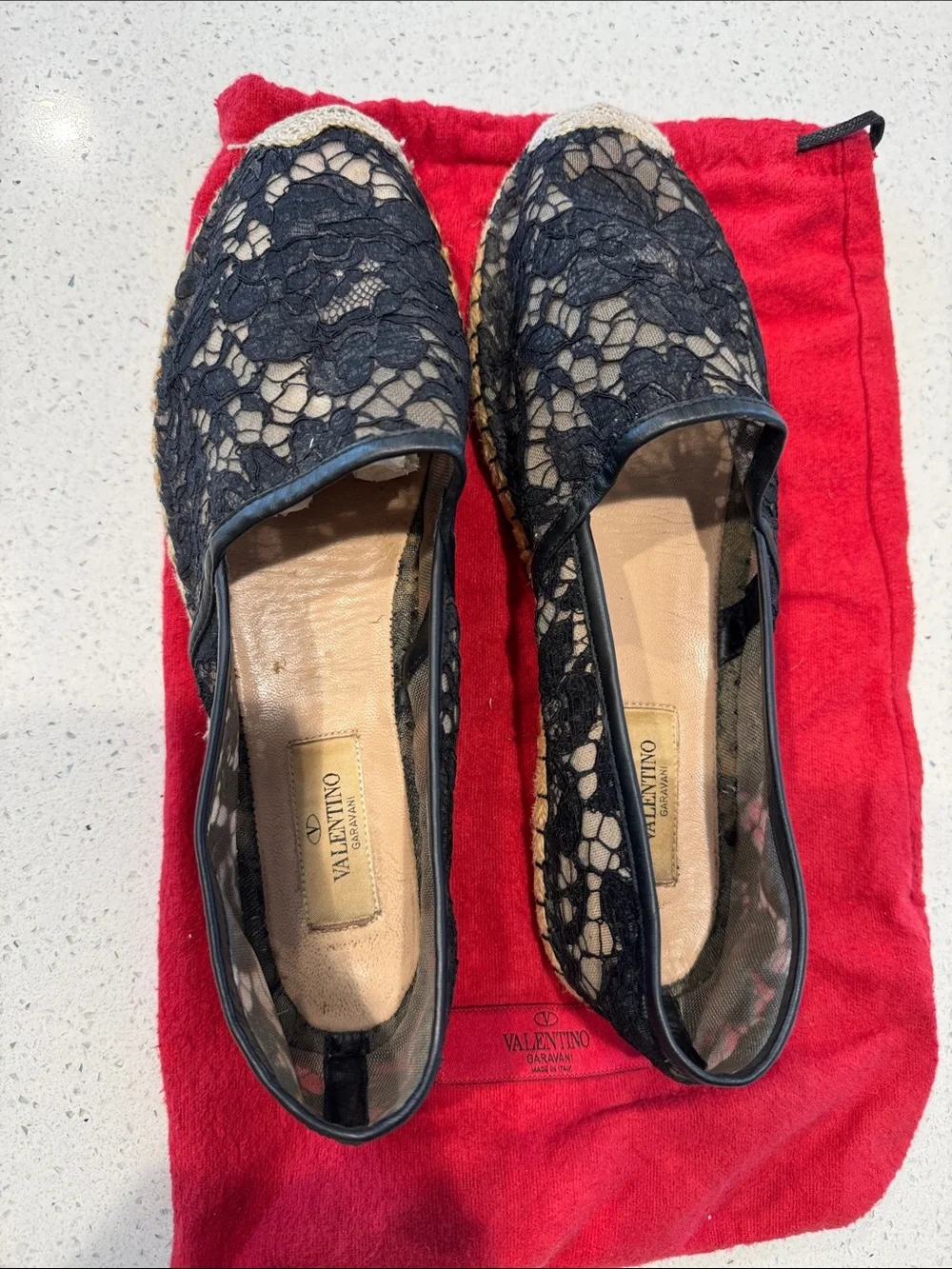 Valentino Black Lace Espadrille Slip-Ons